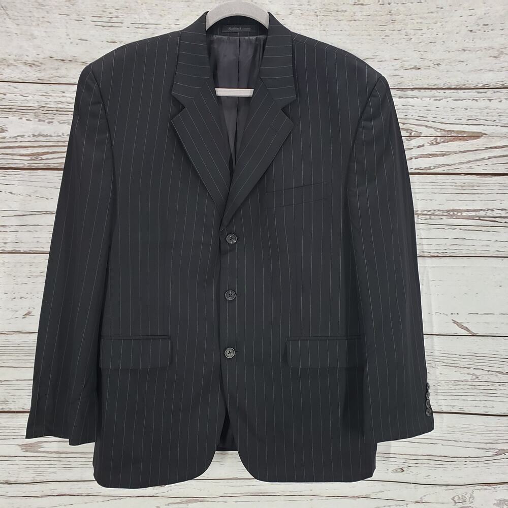 Chaps Men's Black Pinstriped 3 Buttons 100%Wool Sports Blazer Jacket 42S